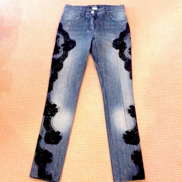DOLCE & GABBANA RARE ICONIC BLACK LACE JEANS - Picture 1 of 9